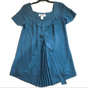 BB Dakota Blue Pleated Blouse With Tie M